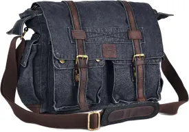 LEATHER VILLAGE Canvas Satchel Bag- 16 Inch Laptop Messenger Bag Handmade Briefcase Shoulder Bag for Men & Women