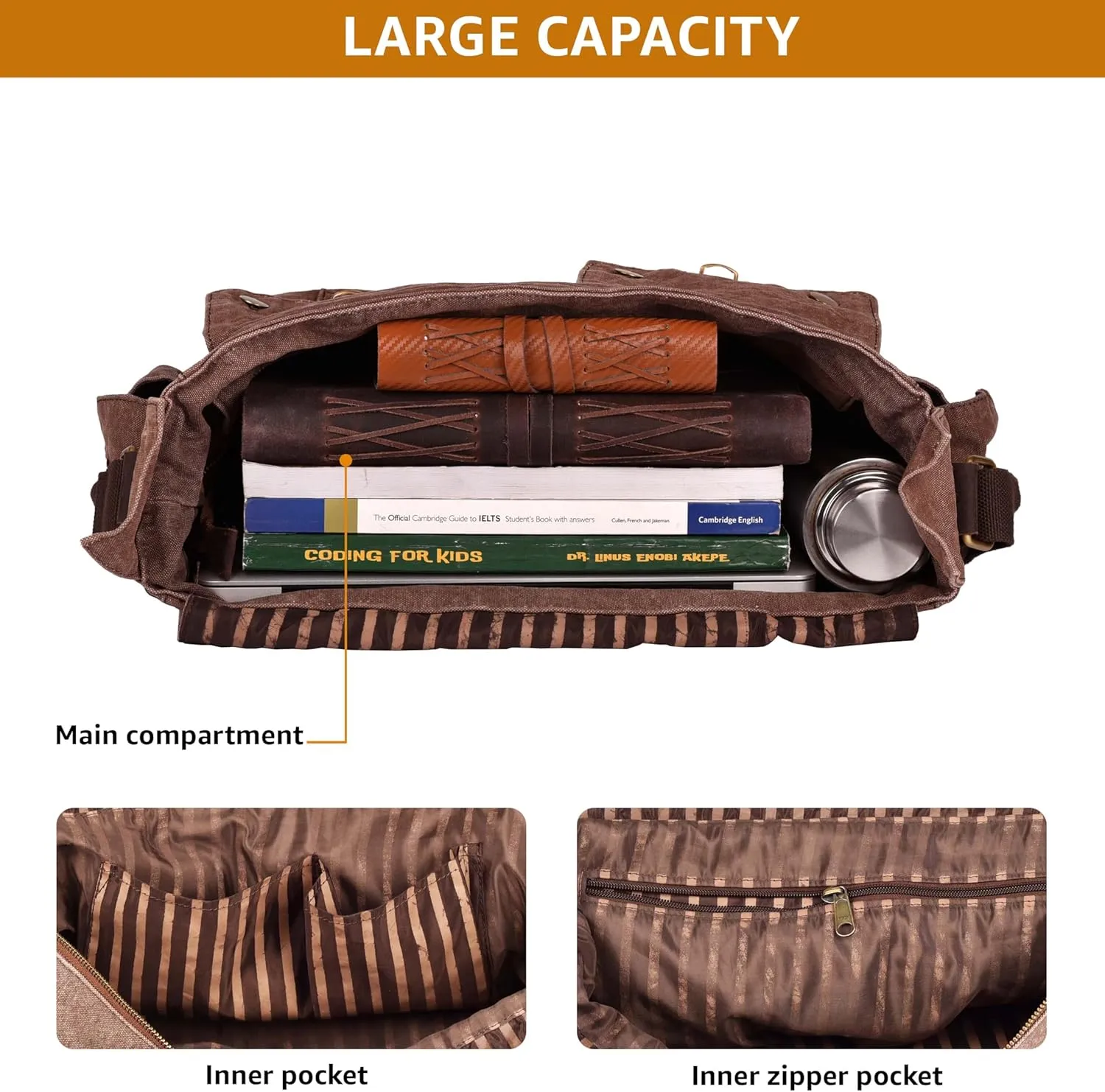 LEATHER VILLAGE Canvas Satchel Bag- 16 Inch Laptop Messenger Bag Handmade Briefcase Shoulder Bag for Men & Women