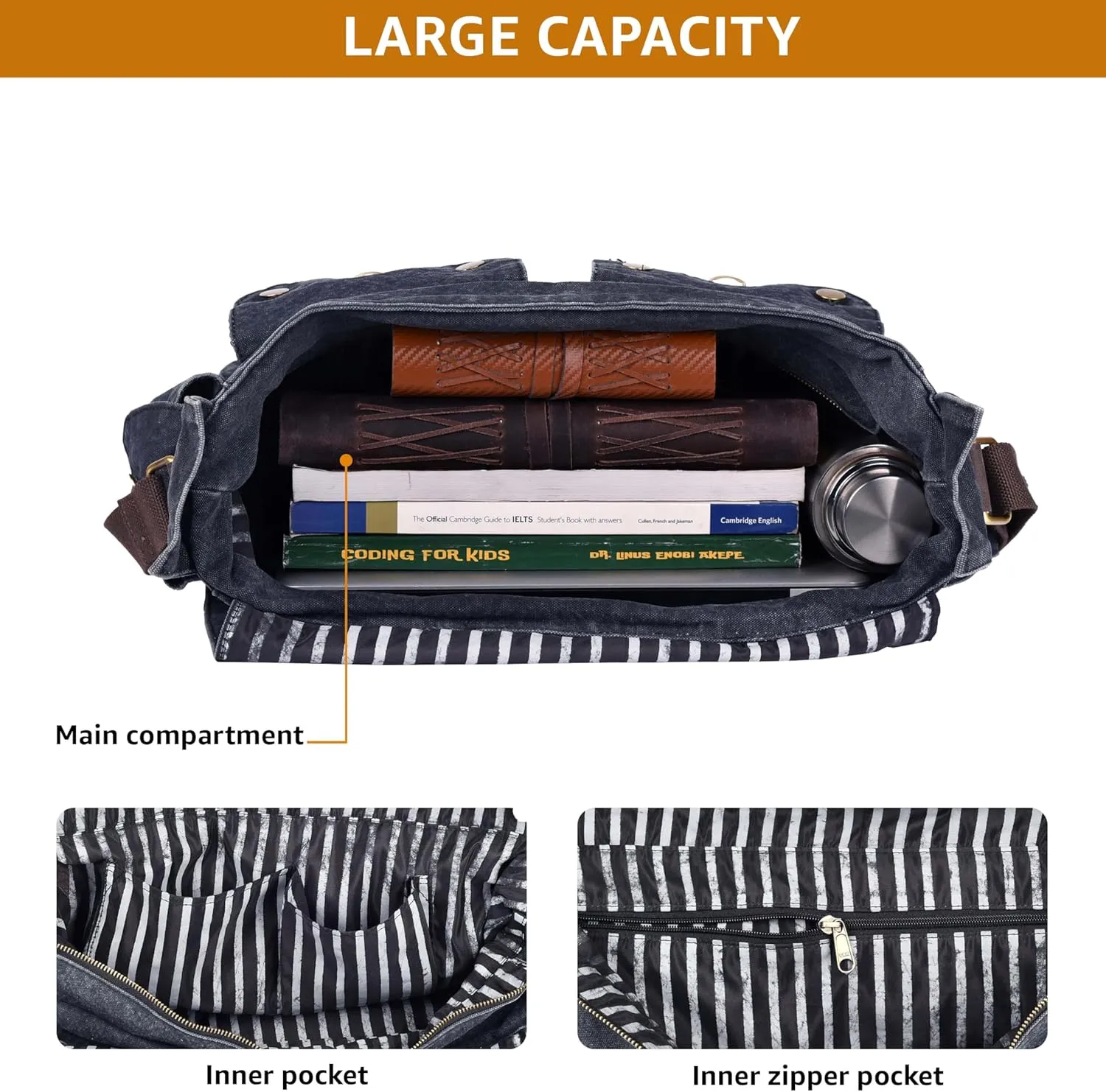 LEATHER VILLAGE Canvas Satchel Bag- 16 Inch Laptop Messenger Bag Handmade Briefcase Shoulder Bag for Men & Women