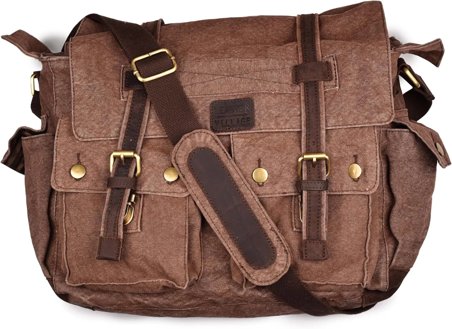 LEATHER VILLAGE Canvas Satchel Bag- 16 Inch Laptop Messenger Bag Handmade Briefcase Shoulder Bag for Men & Women