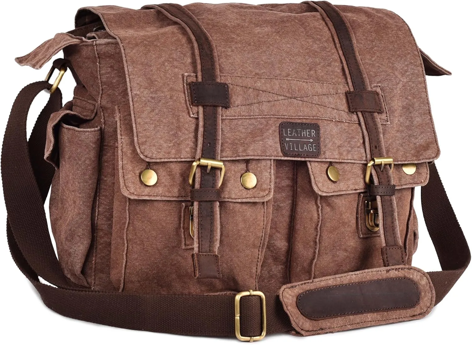 LEATHER VILLAGE Canvas Satchel Bag- 16 Inch Laptop Messenger Bag Handmade Briefcase Shoulder Bag for Men & Women