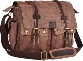LEATHER VILLAGE Canvas Satchel Bag- 16 Inch Laptop Messenger Bag Handmade Briefcase Shoulder Bag for Men & Women
