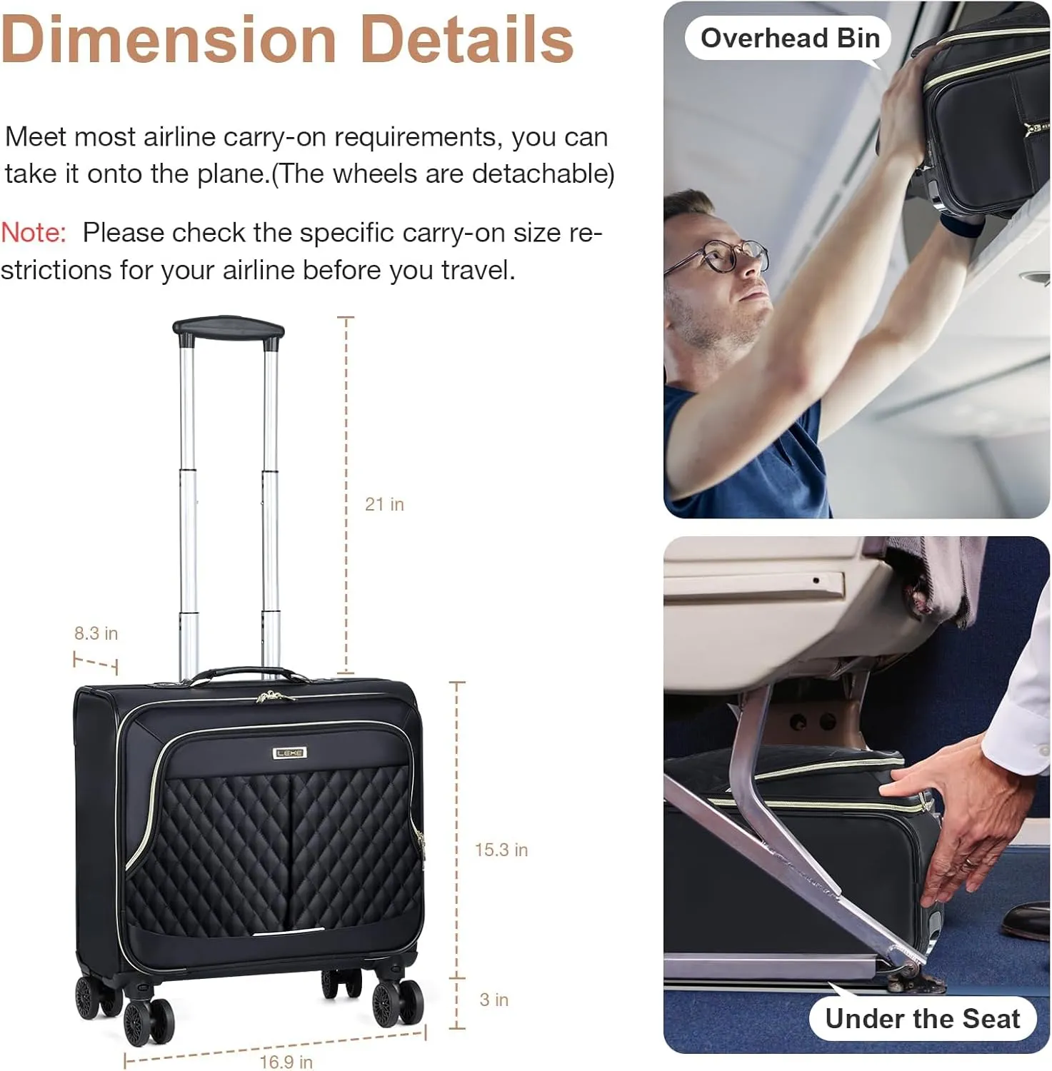 Lekebobor Rolling Laptop Bag with 3 Packing Cubes Rolling Laptop Briefcase on Wheels for Women/Men Fits Up to 17.3Inch computer Bags Water Resistant for Work Travel and Business,