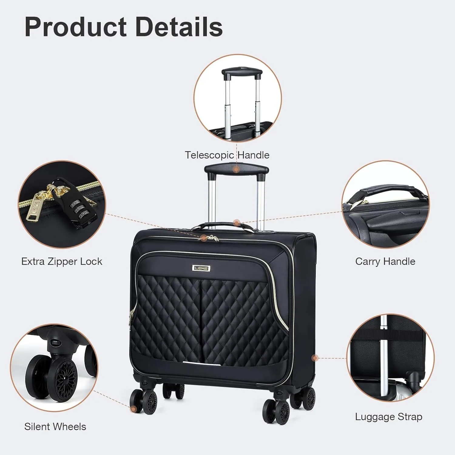 Lekebobor Rolling Laptop Bag with 3 Packing Cubes Rolling Laptop Briefcase on Wheels for Women/Men Fits Up to 17.3Inch computer Bags Water Resistant for Work Travel and Business,