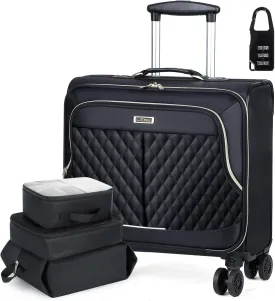 Lekebobor Rolling Laptop Bag with 3 Packing Cubes Rolling Laptop Briefcase on Wheels for Women/Men Fits Up to 17.3Inch computer Bags Water Resistant for Work Travel and Business,