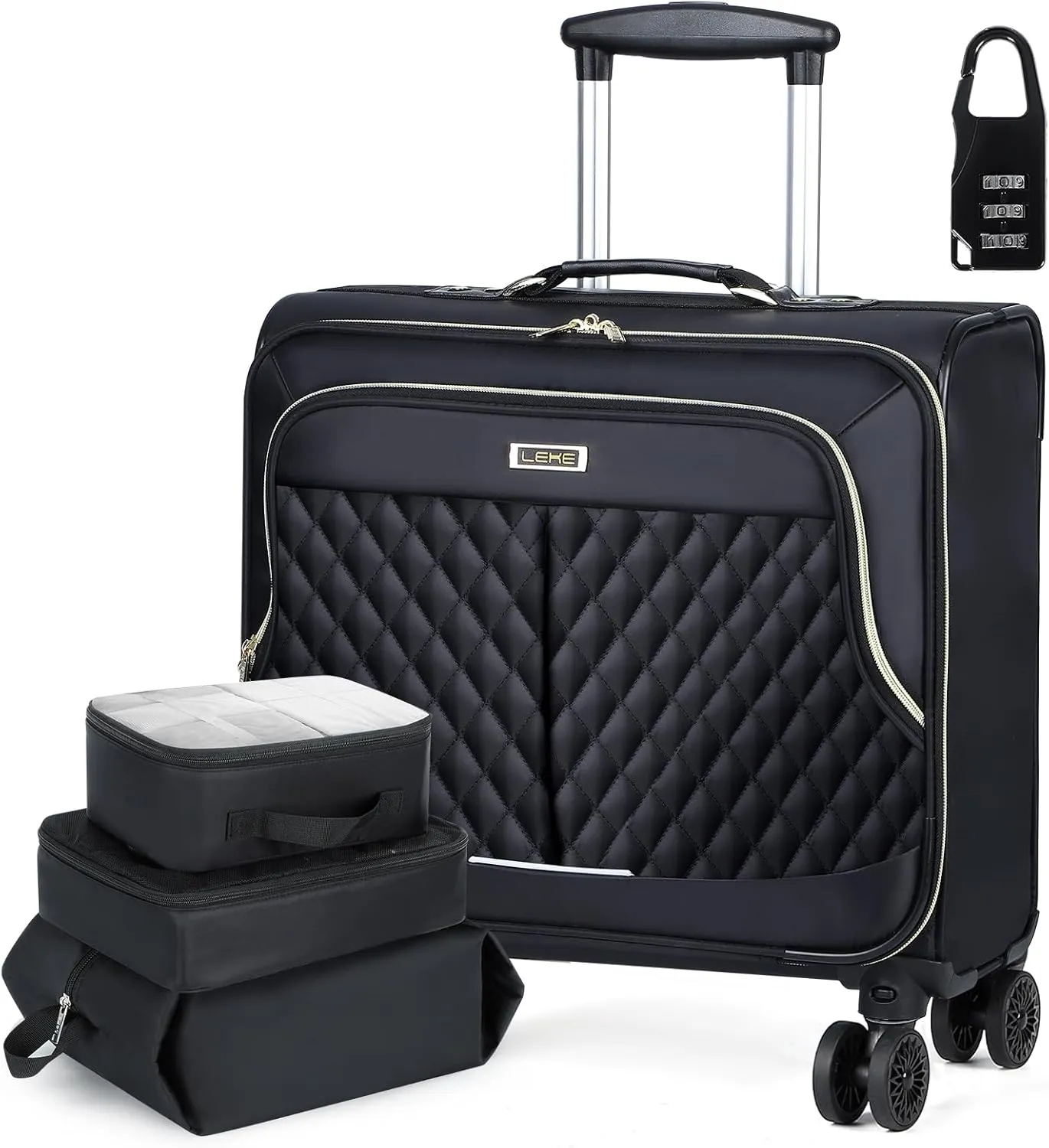 Lekebobor Rolling Laptop Bag with 3 Packing Cubes Rolling Laptop Briefcase on Wheels for Women/Men Fits Up to 17.3Inch computer Bags Water Resistant for Work Travel and Business,