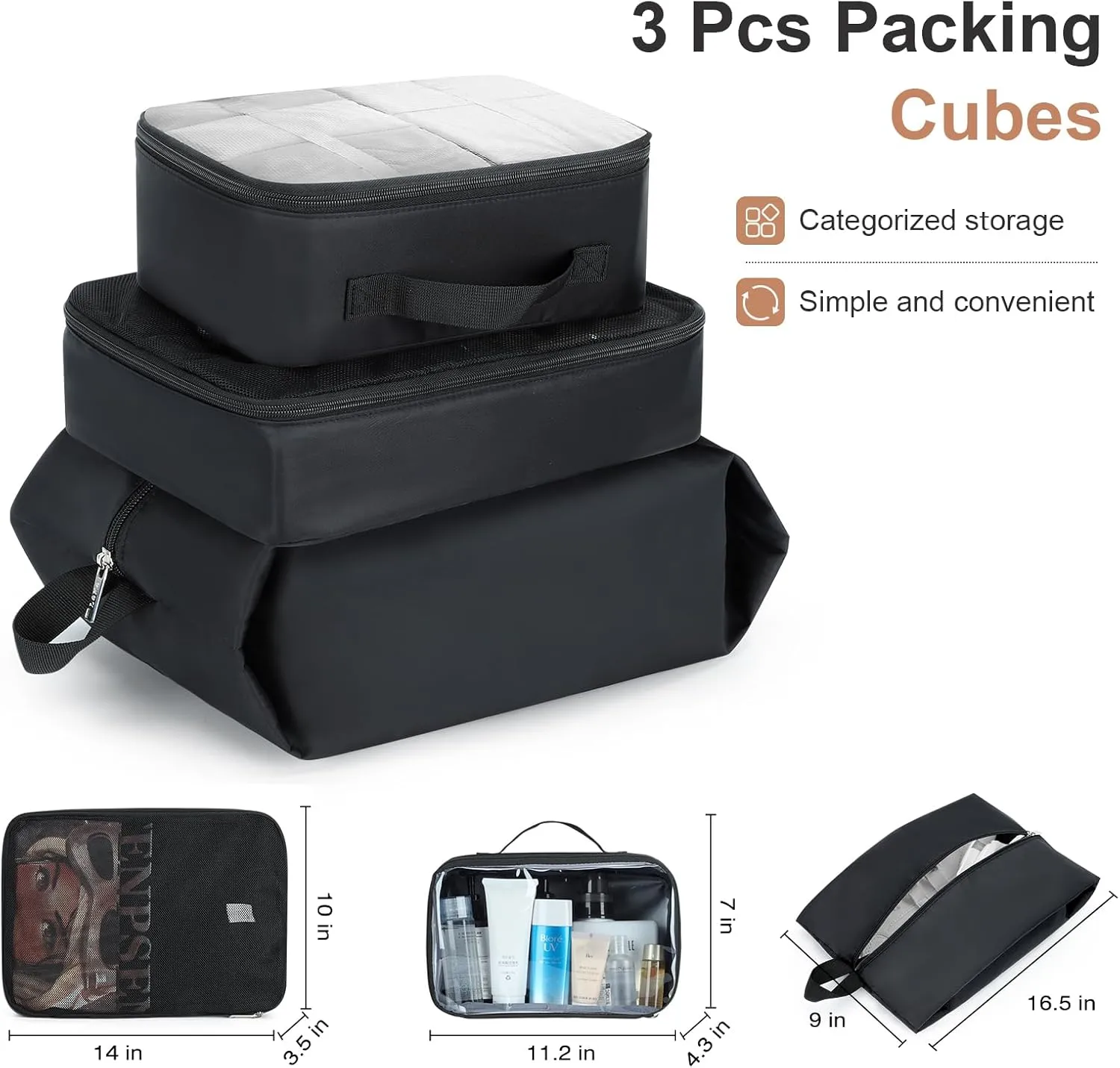 Lekebobor Rolling Laptop Bag with 3 Packing Cubes Rolling Laptop Briefcase on Wheels for Women/Men Fits Up to 17.3Inch computer Bags Water Resistant for Work Travel and Business,