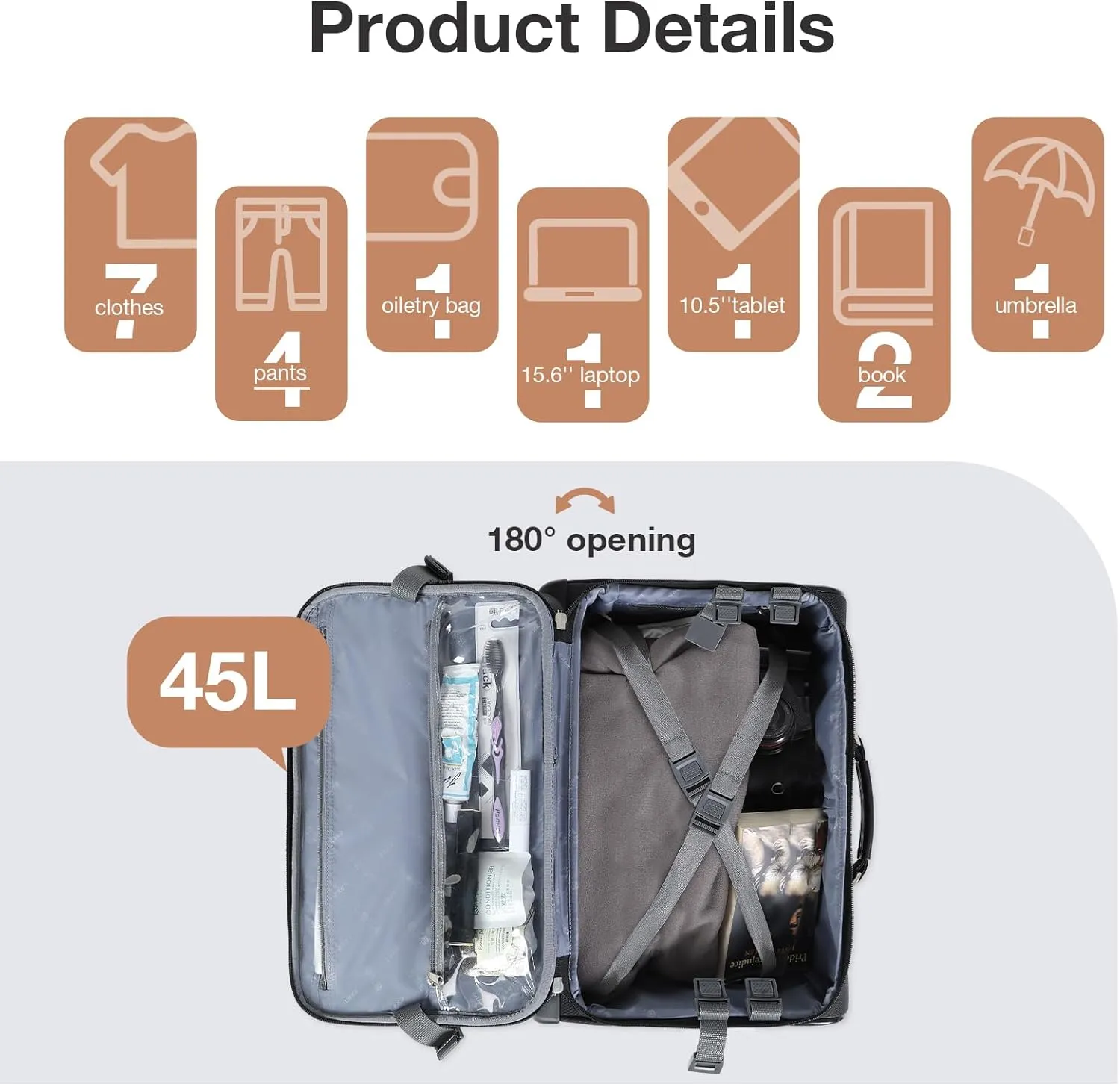 Lekebobor Rolling Laptop Bag with 3 Packing Cubes Rolling Laptop Briefcase on Wheels for Women/Men Fits Up to 17.3Inch computer Bags Water Resistant for Work Travel and Business,