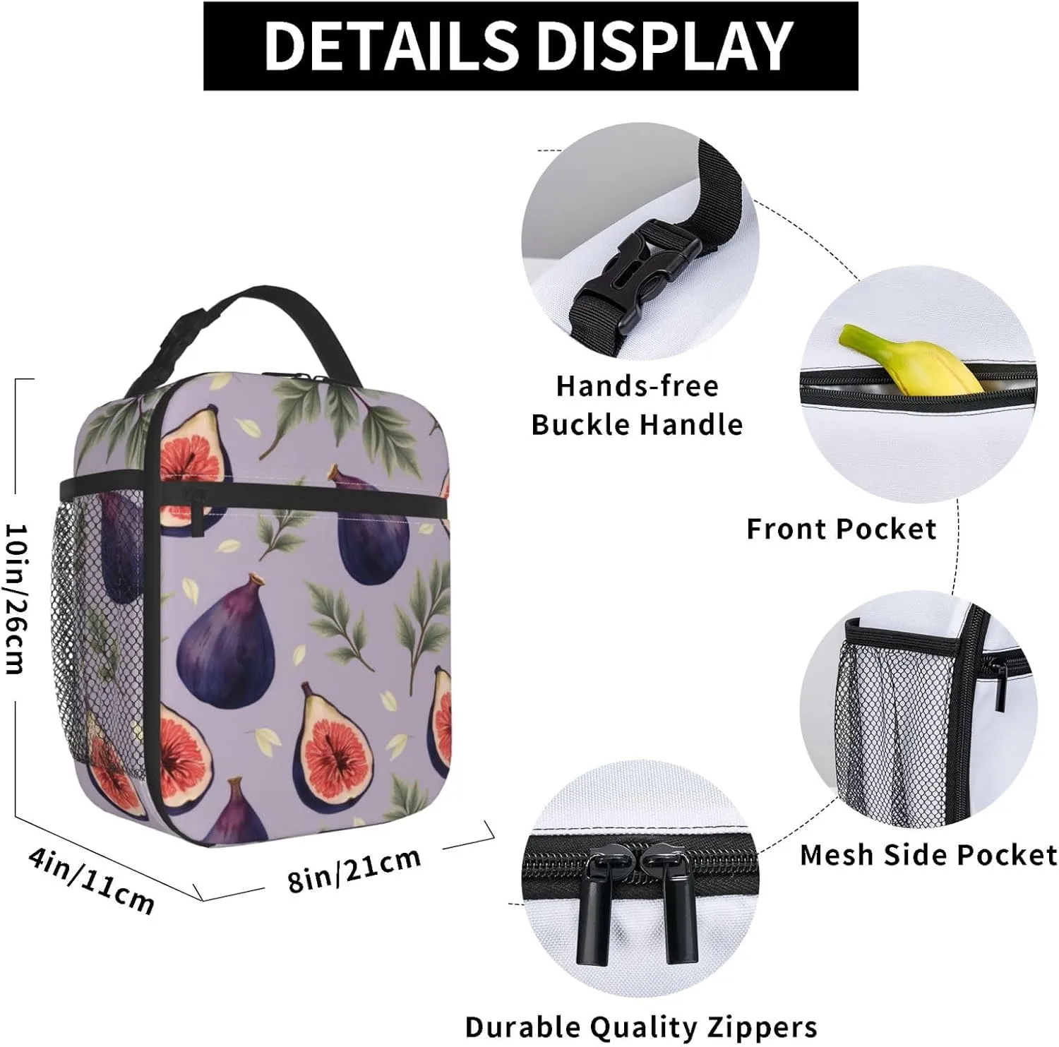 Lunch Bag Purple Figs Insulated Lunch Box Reusable Lunch Bag Women Men Cooler Tote Bag Work Picnic Office