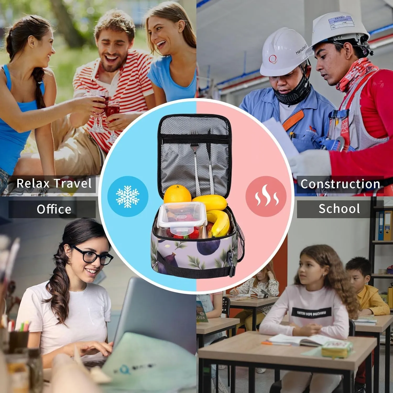 Lunch Bag Purple Figs Insulated Lunch Box Reusable Lunch Bag Women Men Cooler Tote Bag Work Picnic Office