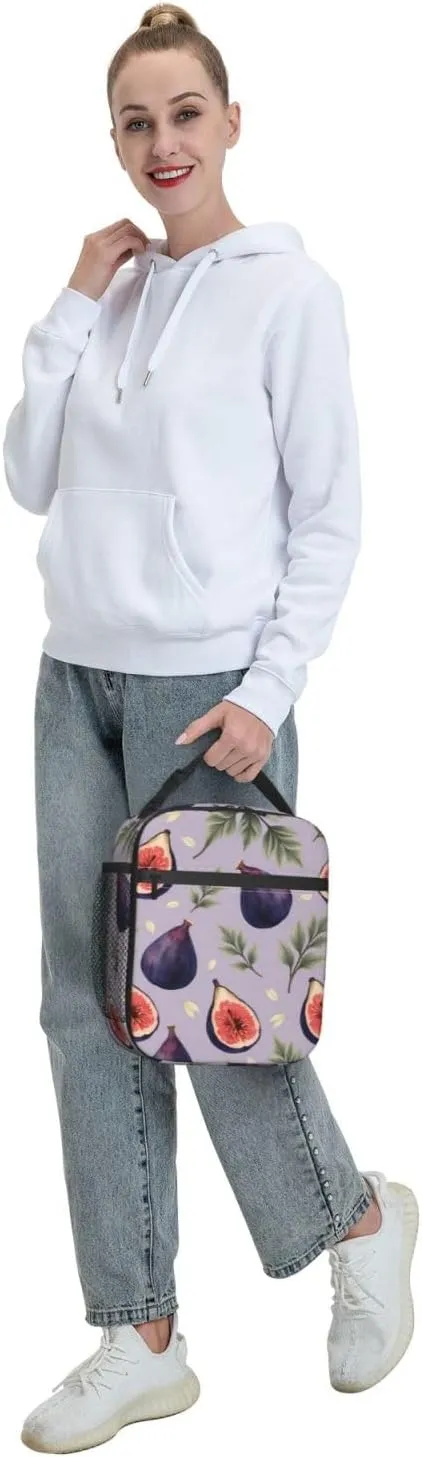 Lunch Bag Purple Figs Insulated Lunch Box Reusable Lunch Bag Women Men Cooler Tote Bag Work Picnic Office