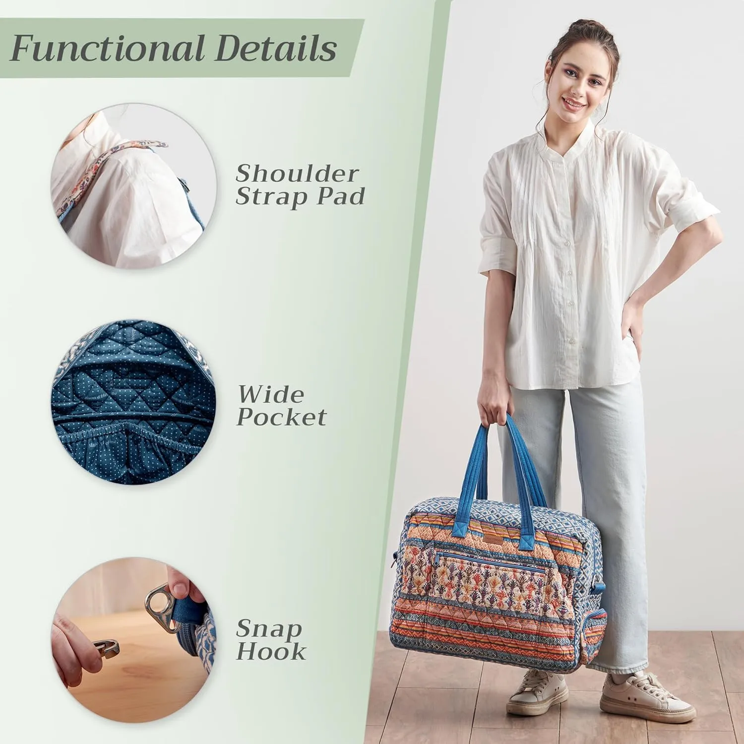 Maison d' Hermine Weekender Bags for Women Cotton Quilted Duffel Overnight Luggage Weekend Bag for Men Gym Sports Gifts Travel Business Travellers Family Trip