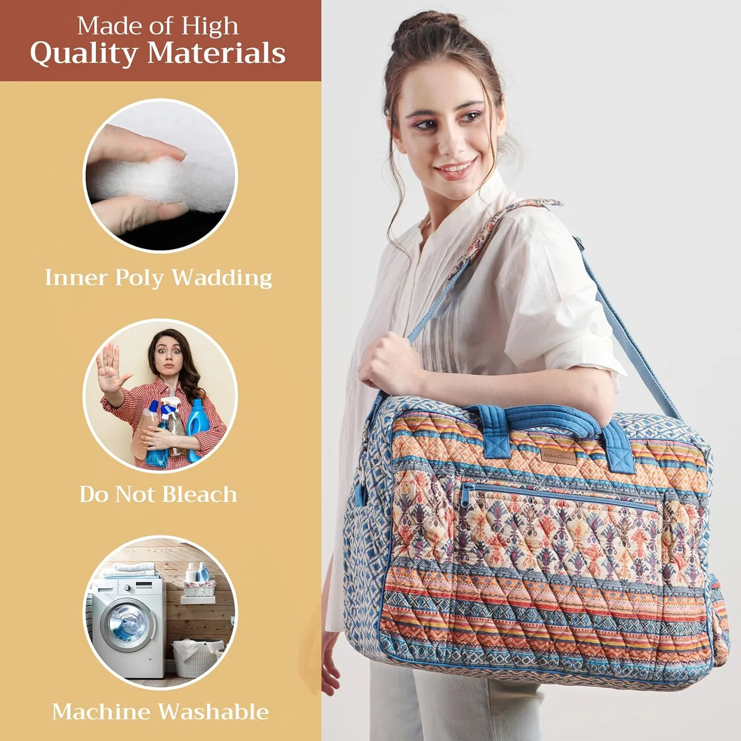 Maison d' Hermine Weekender Bags for Women Cotton Quilted Duffel Overnight Luggage Weekend Bag for Men Gym Sports Gifts Travel Business Travellers Family Trip