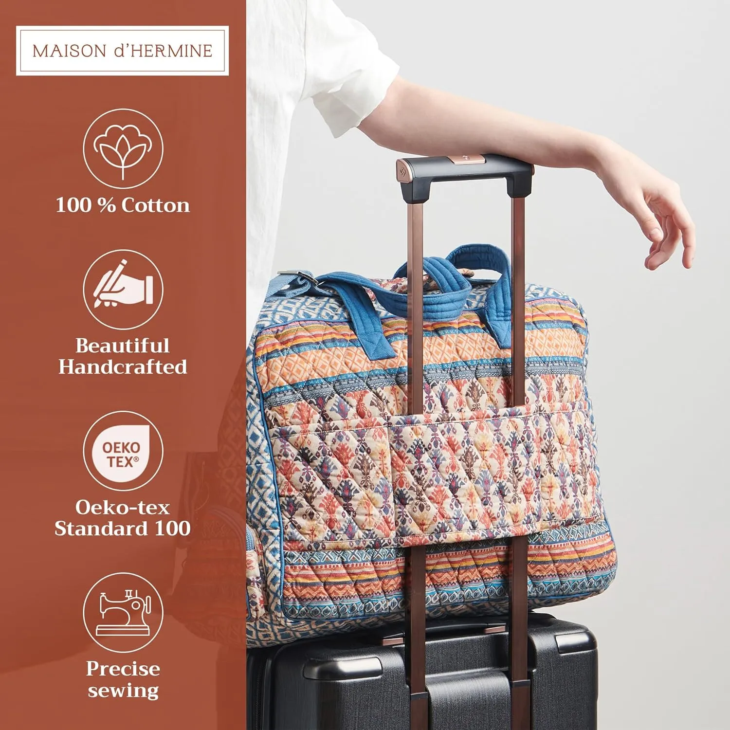 Maison d' Hermine Weekender Bags for Women Cotton Quilted Duffel Overnight Luggage Weekend Bag for Men Gym Sports Gifts Travel Business Travellers Family Trip
