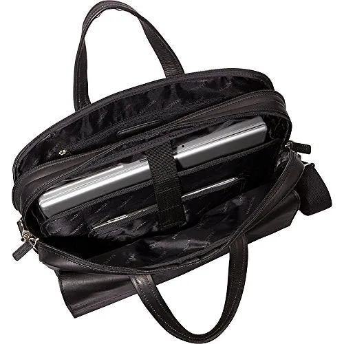 Mancini Leather Goods Colombian Leather Double Compartment Laptop Briefcase