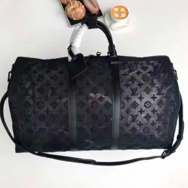 Men&#8217;s Keepall Bandoulière 50 Monogram Embroidered Mesh Travel Bag M53971 Black 2019 Collection