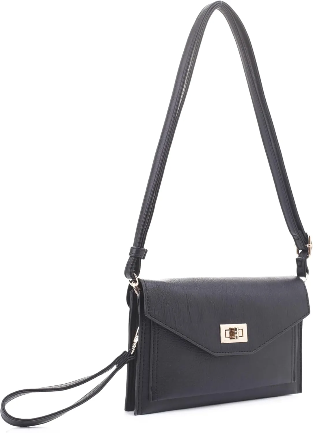 Multifunctional Women's Envelope Style Crossbody Wallet Clutch with Turn Lock and Zipper Closure