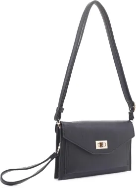 Multifunctional Women's Envelope Style Crossbody Wallet Clutch with Turn Lock and Zipper Closure