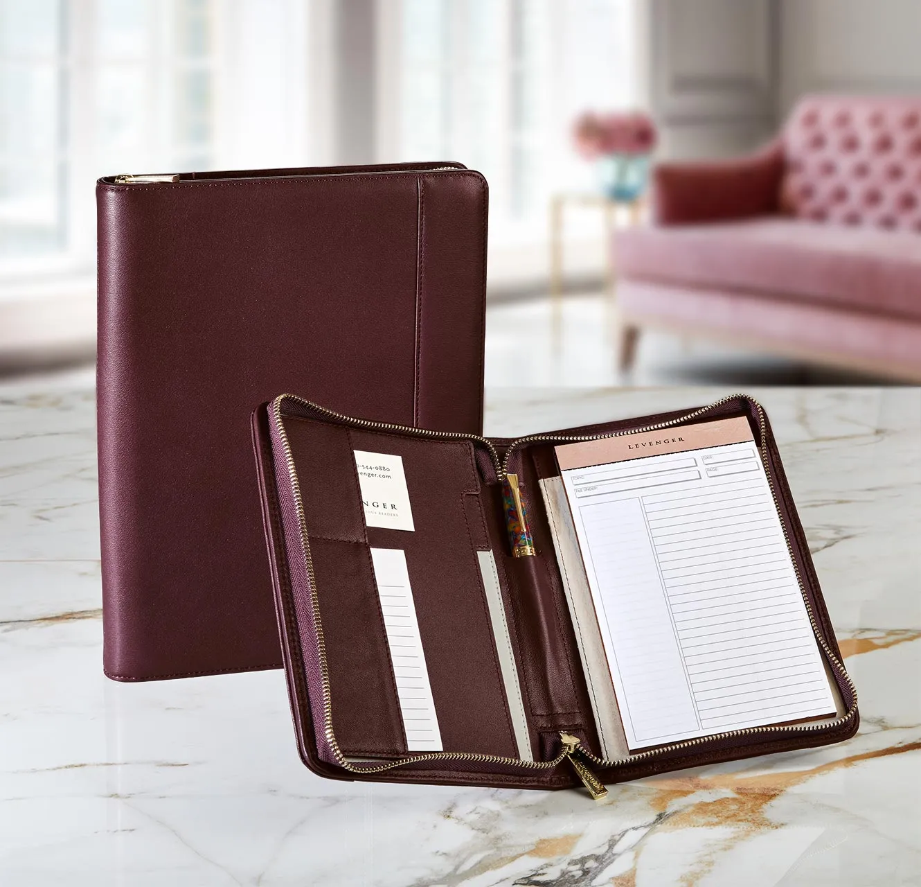 Opulent Leather Zip-Around Tabbed Folio