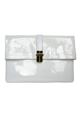 PATENT PRIA FOLDING CLUTCH WHITE