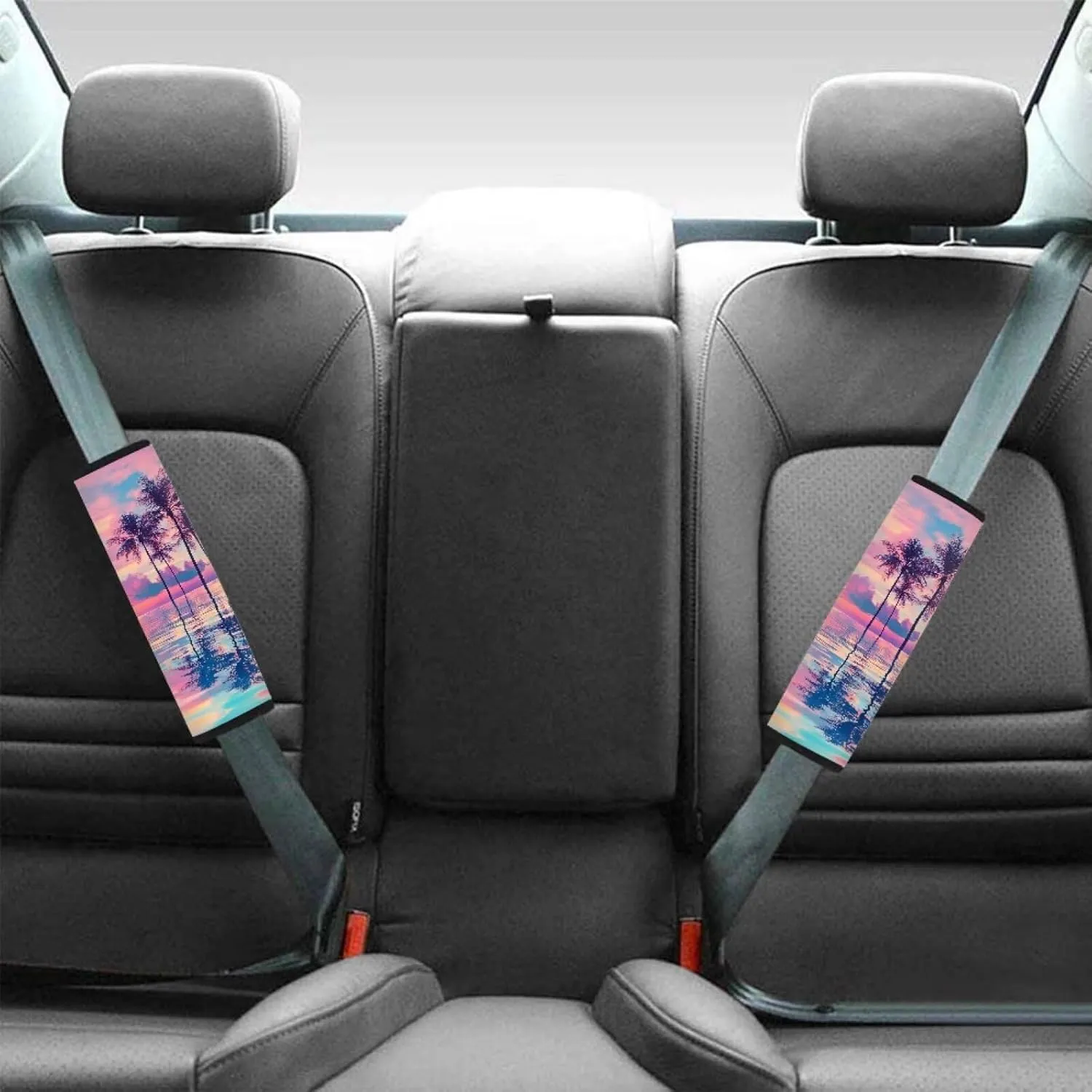 Pensura Beach Palm Tree Seat Belt Covers Set of 2, Adjustable Belt Strap Shoulder Pads for Women Girls Men, Interior Car Accessories Decor
