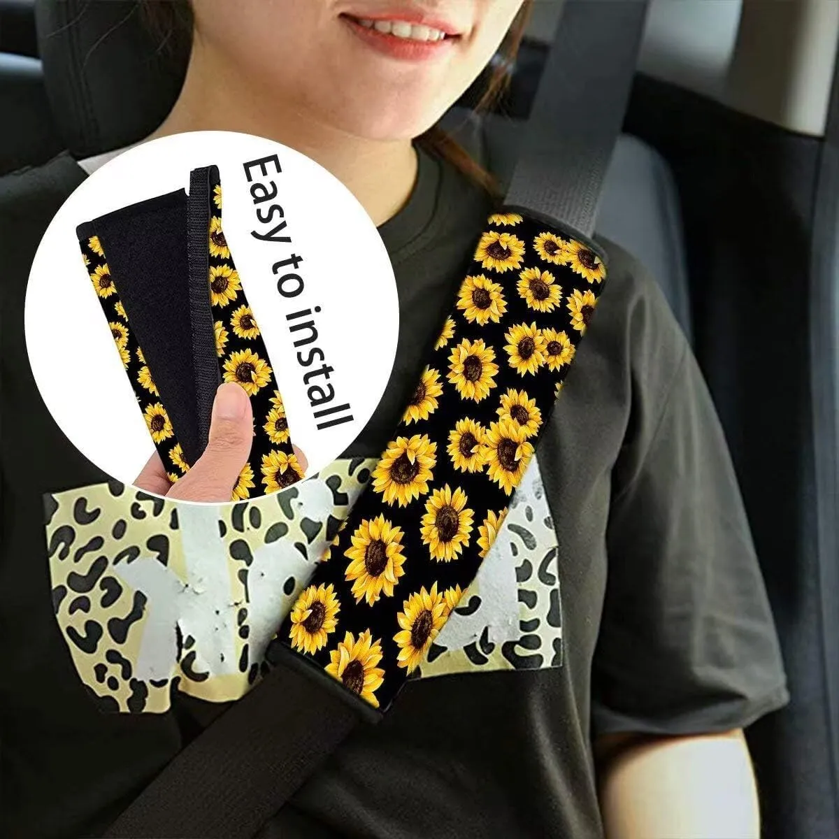 Pensura Beach Palm Tree Seat Belt Covers Set of 2, Adjustable Belt Strap Shoulder Pads for Women Girls Men, Interior Car Accessories Decor