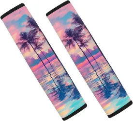 Pensura Beach Palm Tree Seat Belt Covers Set of 2, Adjustable Belt Strap Shoulder Pads for Women Girls Men, Interior Car Accessories Decor