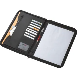 Professional Luxury Genuine Leather A4 Compendium Zip Around Smooth Leather Strap Business Portfolio