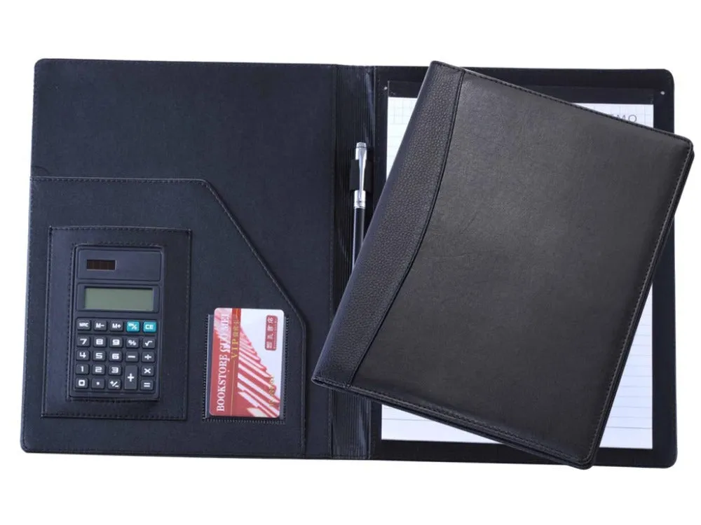 Professional Luxury Genuine Leather A4 Compendium Zip Around Smooth Leather Strap Business Portfolio