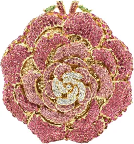 RomanticDesign Women Round Rose Flower Rhinestone Clutch Bag Elegant Crystal Bride Purse for Evening Party Prom Wedding
