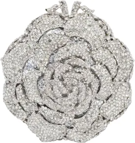 RomanticDesign Women Round Rose Flower Rhinestone Clutch Bag Elegant Crystal Bride Purse for Evening Party Prom Wedding
