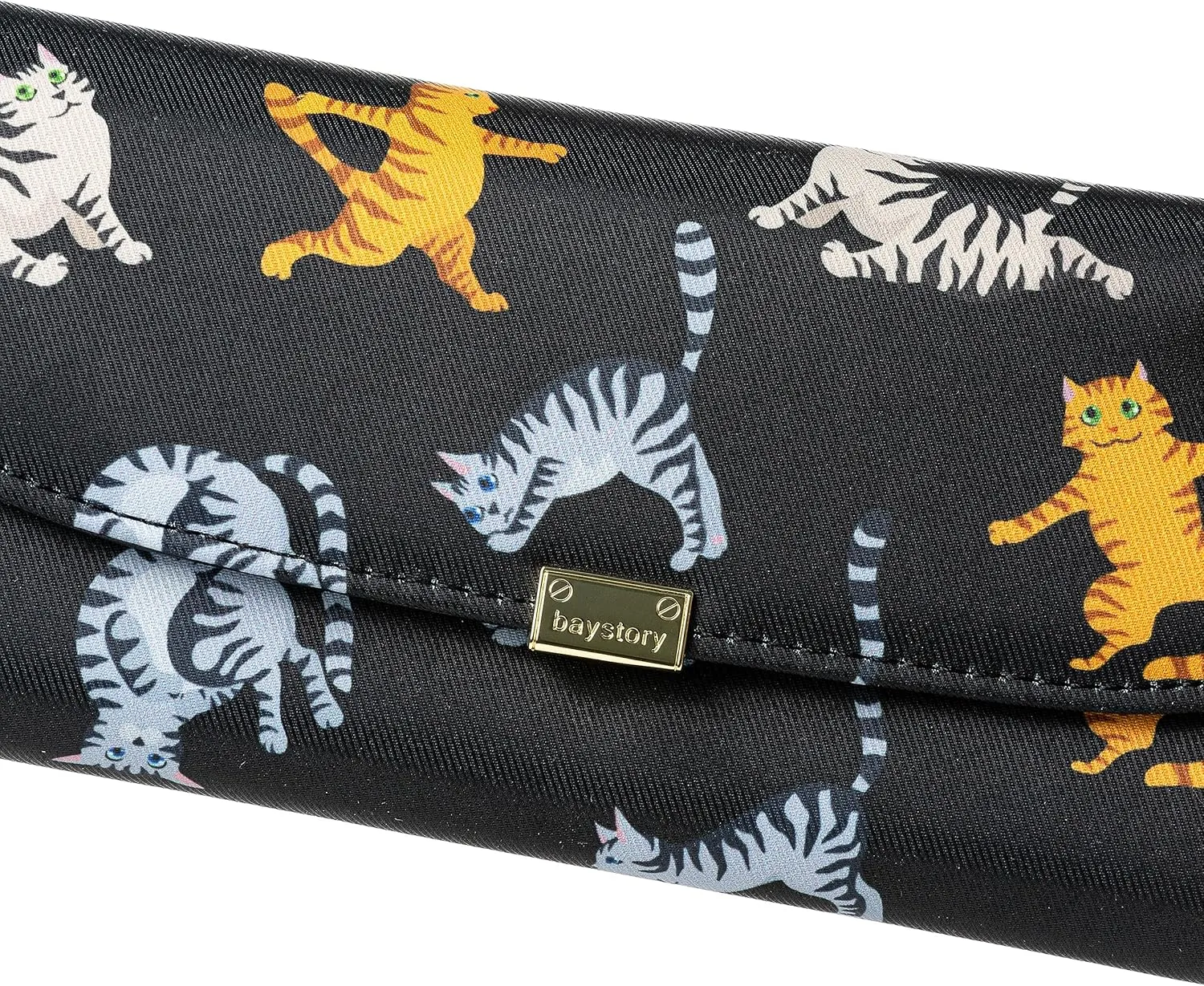 Slim Wallet Women RFID Blocking Clutch Long Trifold Wallet for Women, Credit Card Holder with Coin Purse and Zipper Wallet, Ladies Travel Purse, Cute Cat Design, Black
