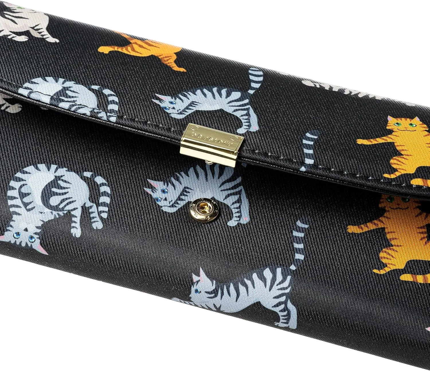 Slim Wallet Women RFID Blocking Clutch Long Trifold Wallet for Women, Credit Card Holder with Coin Purse and Zipper Wallet, Ladies Travel Purse, Cute Cat Design, Black