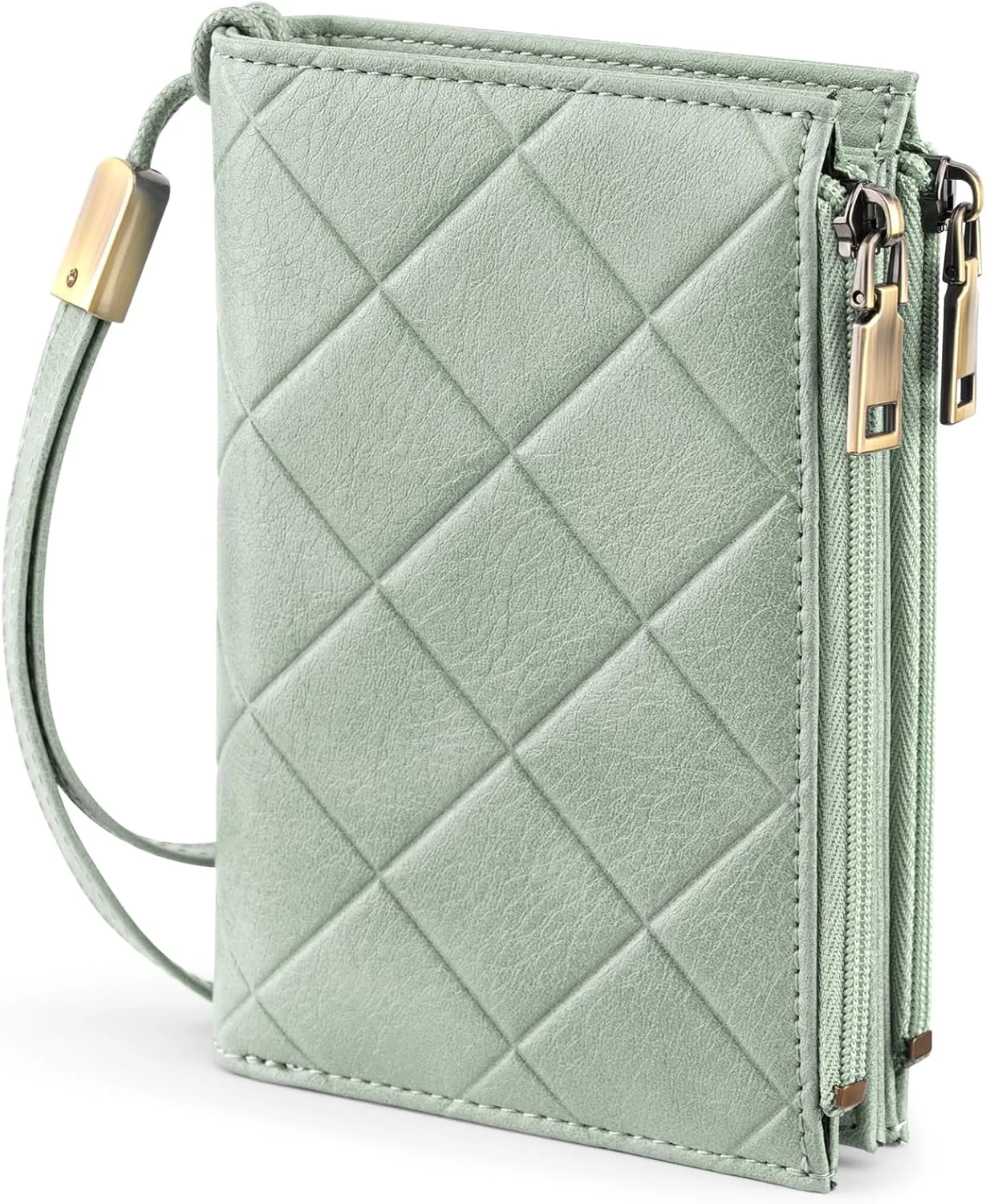 Small Wallet for Women RFID Blocking Leather Trifold Compact Ladies Wristlet Card Wallets with Dual Zipper Coin Pocket ID Window