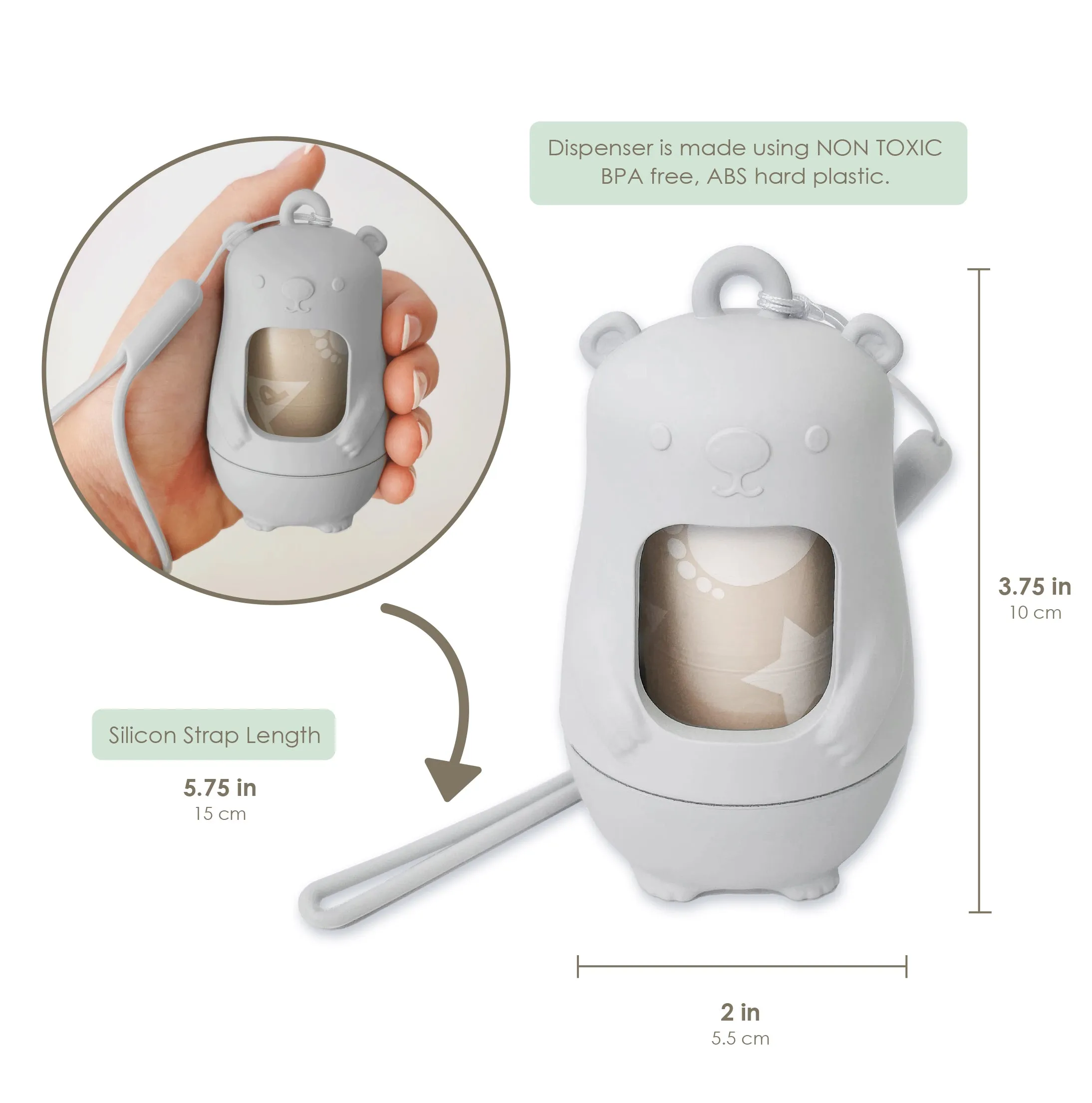 Teddy Bear Disposable Diaper Bag Dispenser | CLOUDY GREY