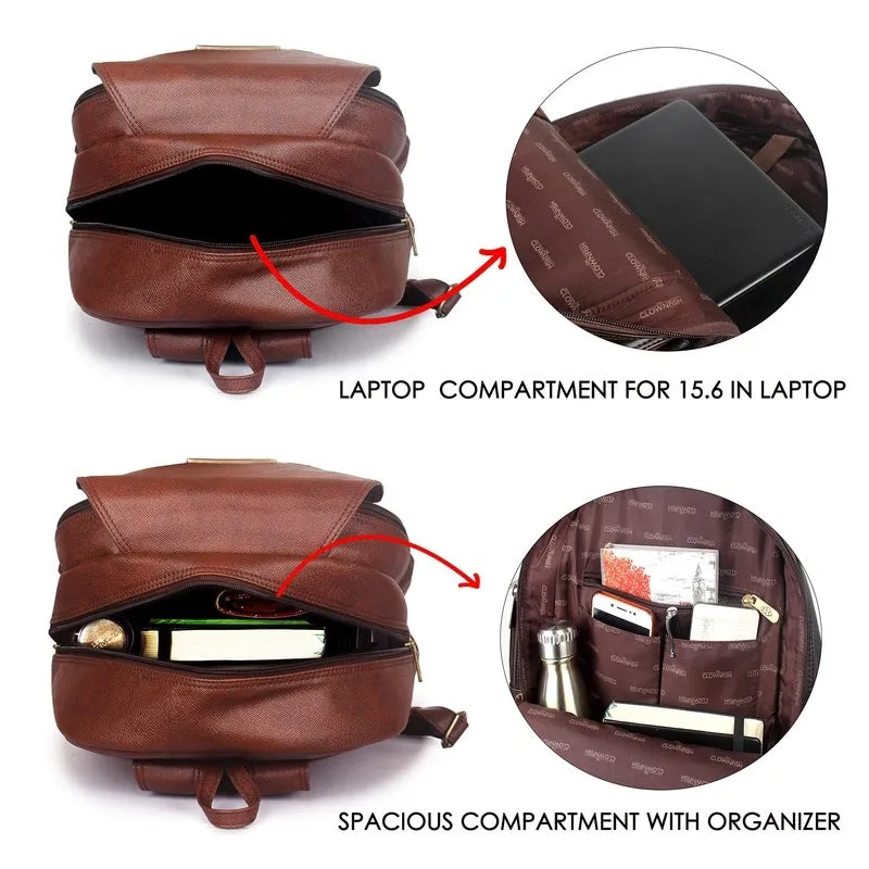THE CLOWNFISH Hayden 15.6 Inch Laptop Backpack - Water Resistant, Adjustable Straps | Solid Brown
