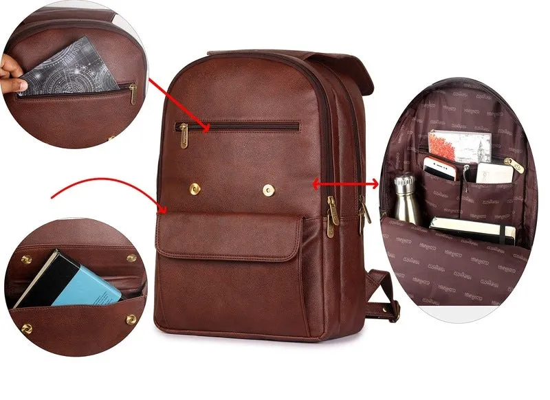 THE CLOWNFISH Hayden 15.6 Inch Laptop Backpack - Water Resistant, Adjustable Straps | Solid Brown