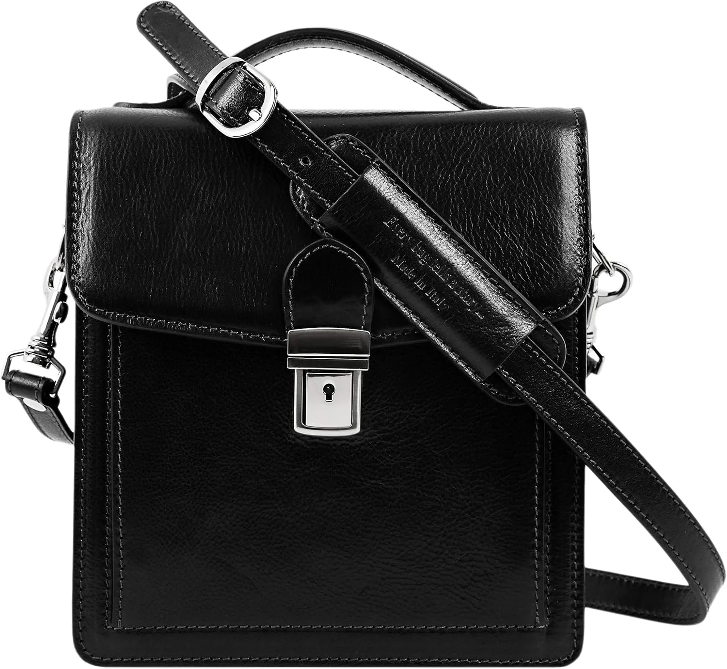Time Resistance Small Leather Briefcase for Men - Crossbody Bag - Italian Leather Messenger Bag - Gift Box Included