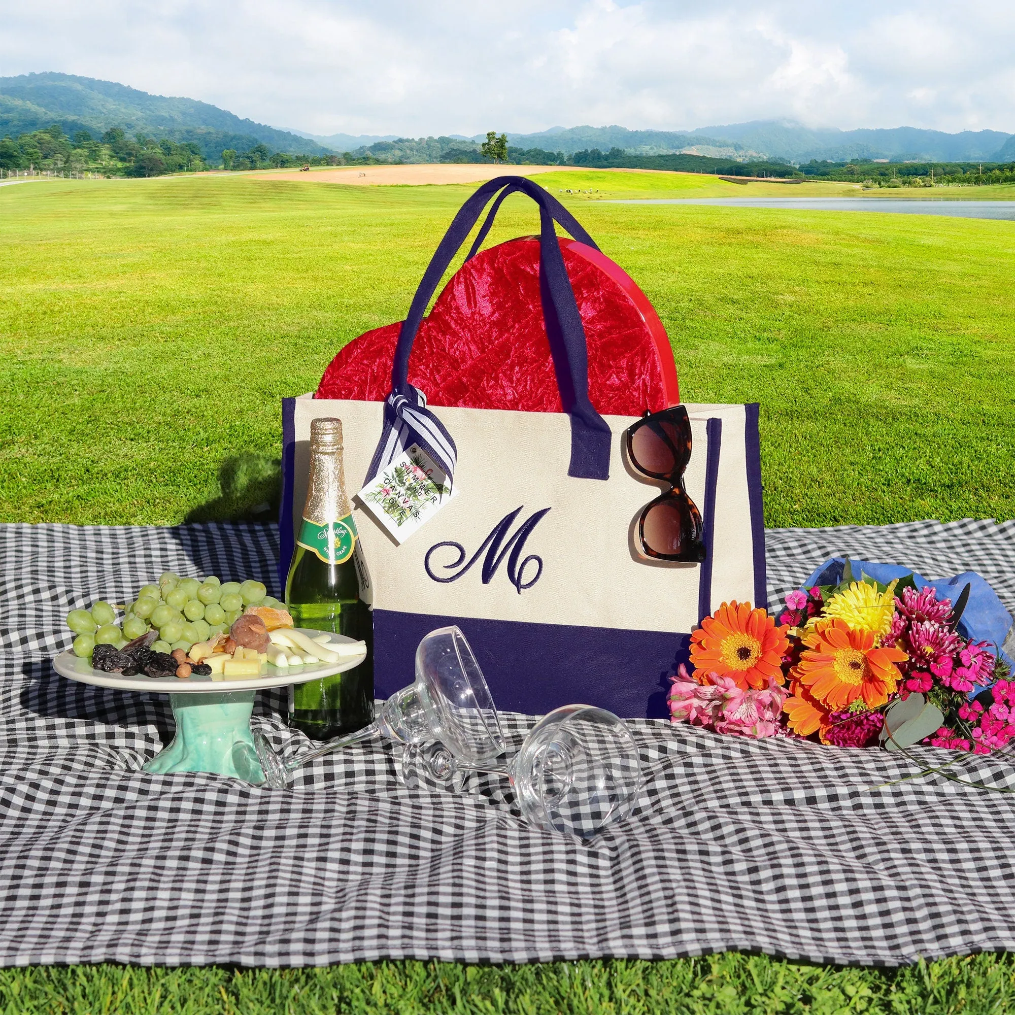 Tote bag aesthetic Embroidery Initial Monogram Large Tote Bag , 100% Cotton Canvas, Bridesmaid Bachelorette Gift Navy