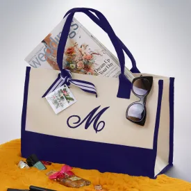Tote bag aesthetic Embroidery Initial Monogram Large Tote Bag , 100% Cotton Canvas, Bridesmaid Bachelorette Gift Navy