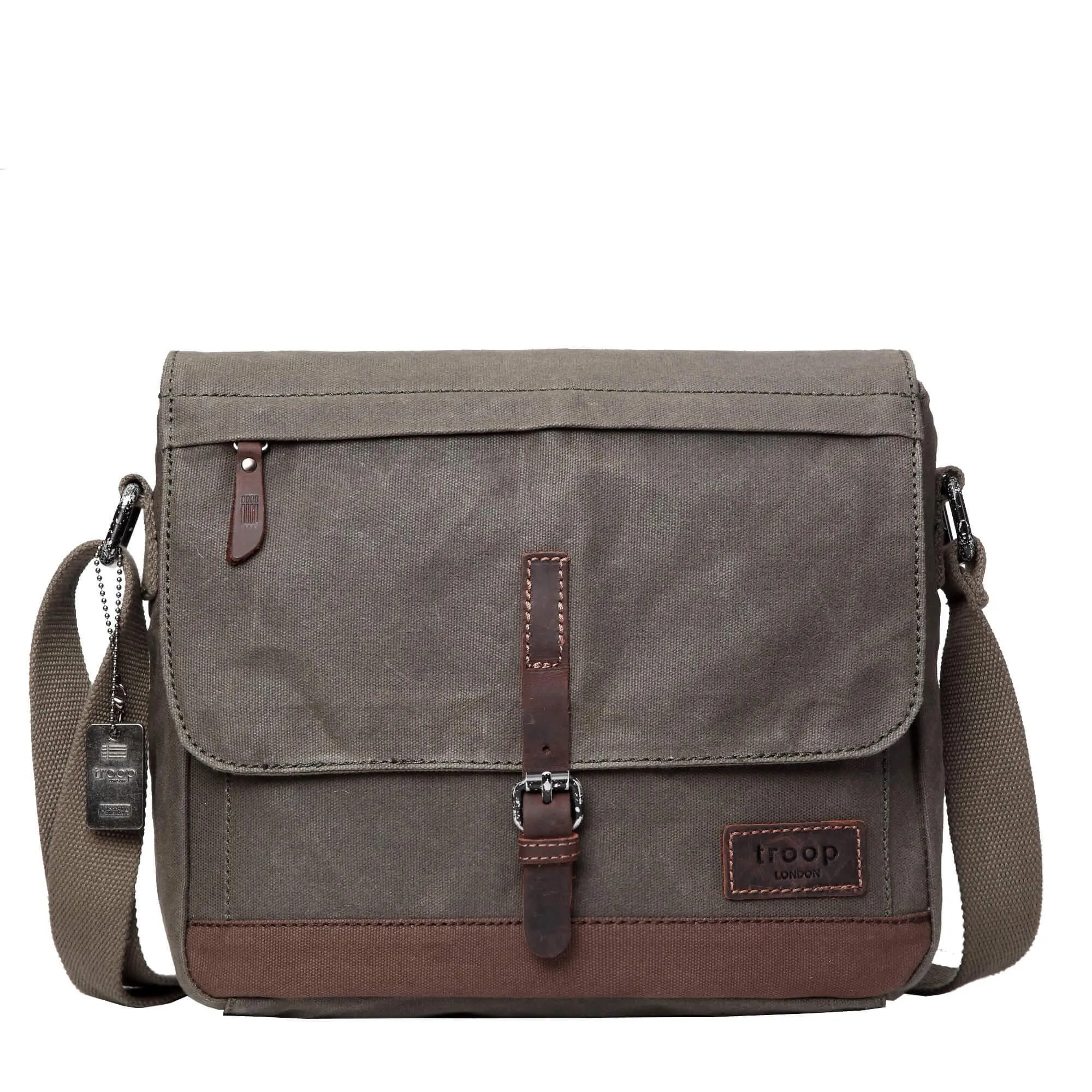 TRP0443 Troop London Heritage Canvas Leather Messenger Bag, Travel Bag, Tablet Friendly