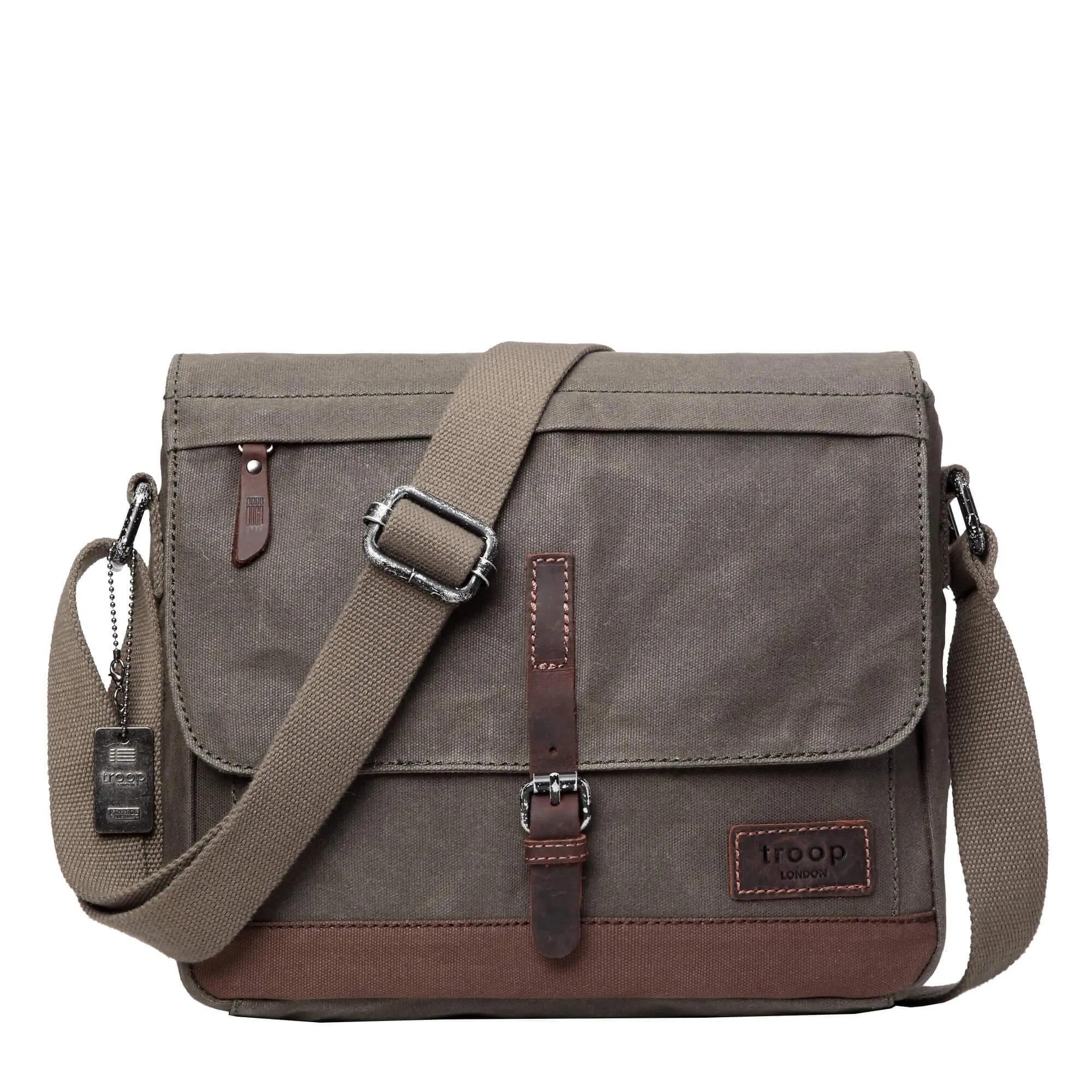 TRP0443 Troop London Heritage Canvas Leather Messenger Bag, Travel Bag, Tablet Friendly