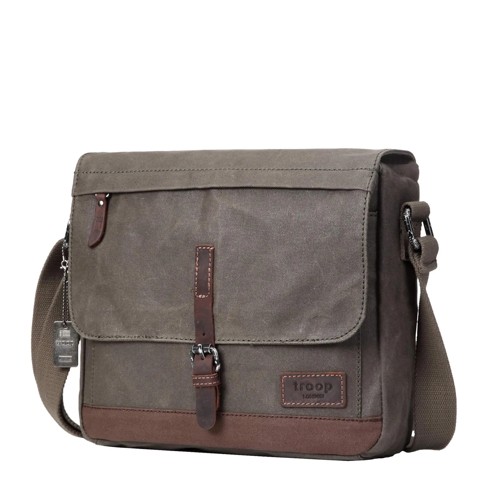 TRP0443 Troop London Heritage Canvas Leather Messenger Bag, Travel Bag, Tablet Friendly