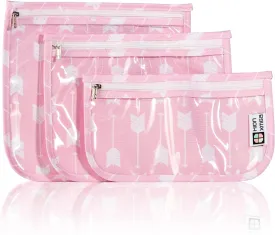 TSA Approved Toiletry Bag, Set of 3 Clear Travel Toiletry Bags Quart Size Zipper Travel Pouch, Waterproof Makeup Cosmetic Bag for Women Men Toiletries Carry on Airport, Arrow B