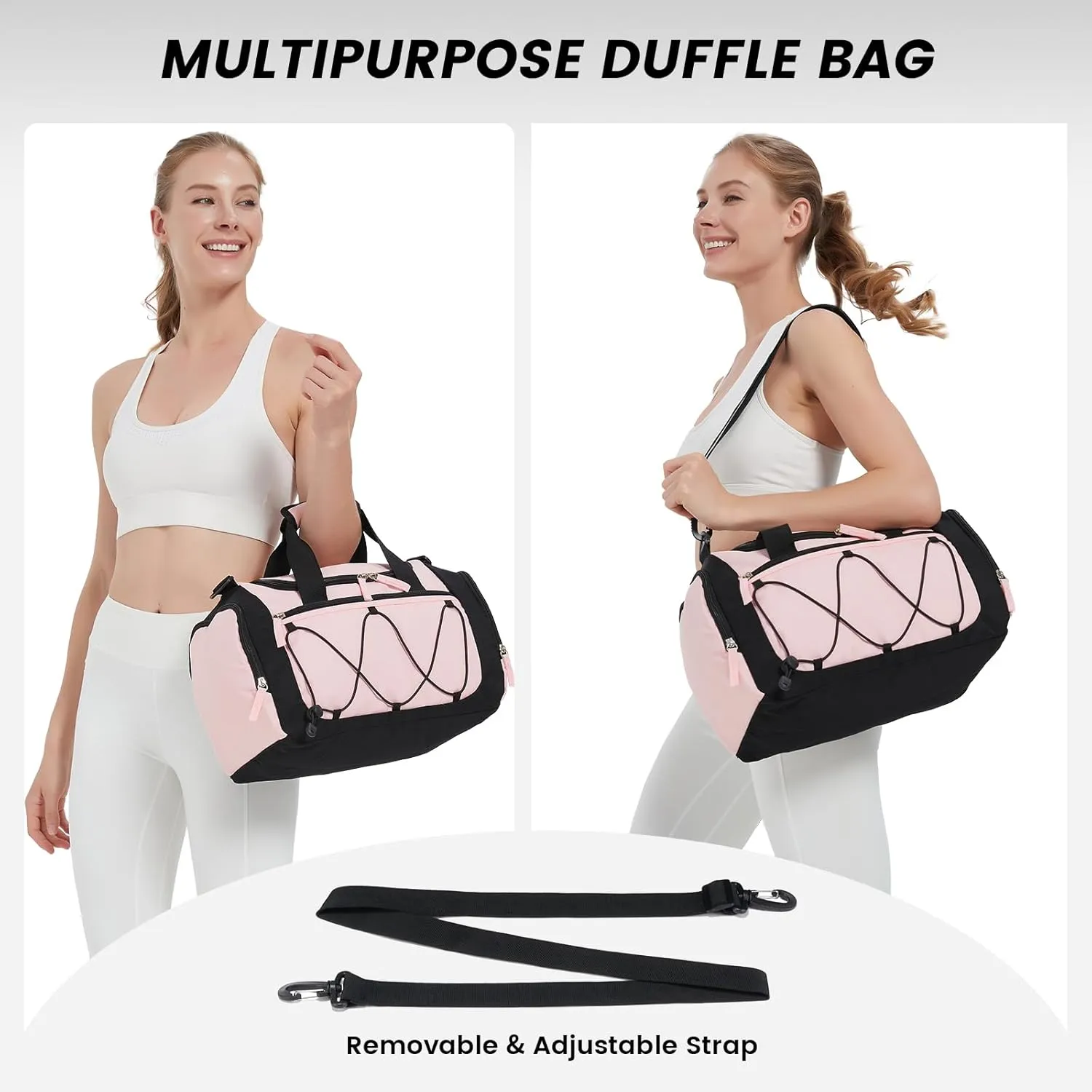 Vorspack Gym Bag for Women - 15 Inches Small Duffle Bag for Travel Lightweight Duffel Bag Personal Item Travel Bag Weekender Bag for Travel Sports Gym - Pink
