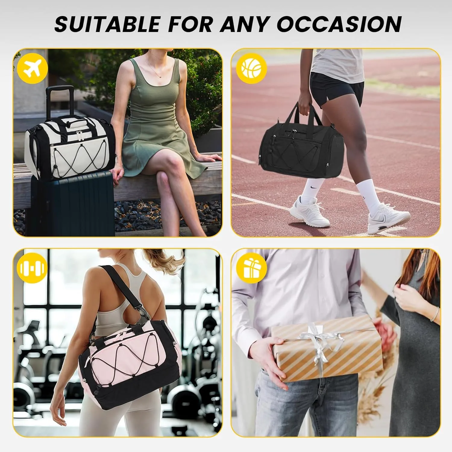 Vorspack Gym Bag for Women - 15 Inches Small Duffle Bag for Travel Lightweight Duffel Bag Personal Item Travel Bag Weekender Bag for Travel Sports Gym - Pink