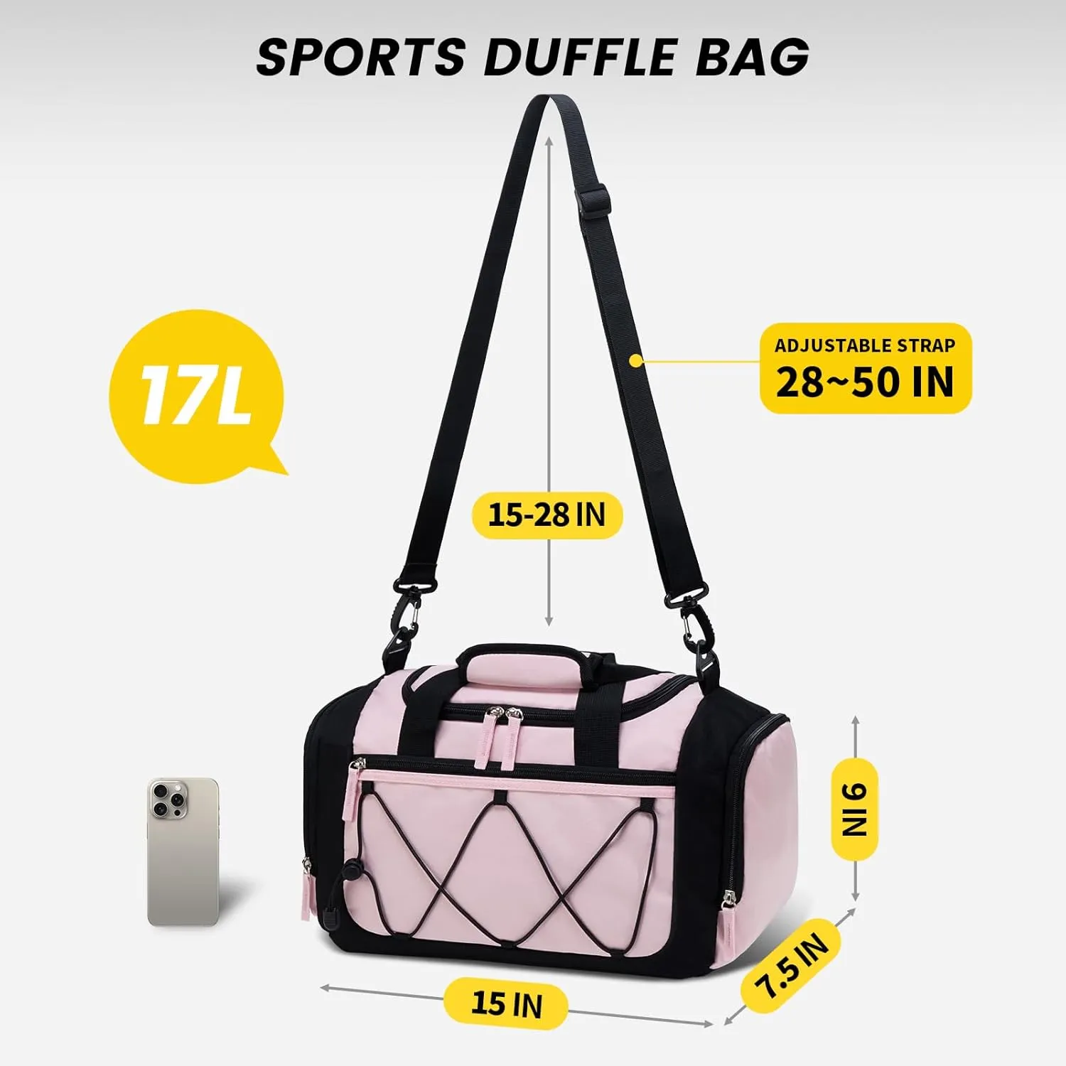 Vorspack Gym Bag for Women - 15 Inches Small Duffle Bag for Travel Lightweight Duffel Bag Personal Item Travel Bag Weekender Bag for Travel Sports Gym - Pink