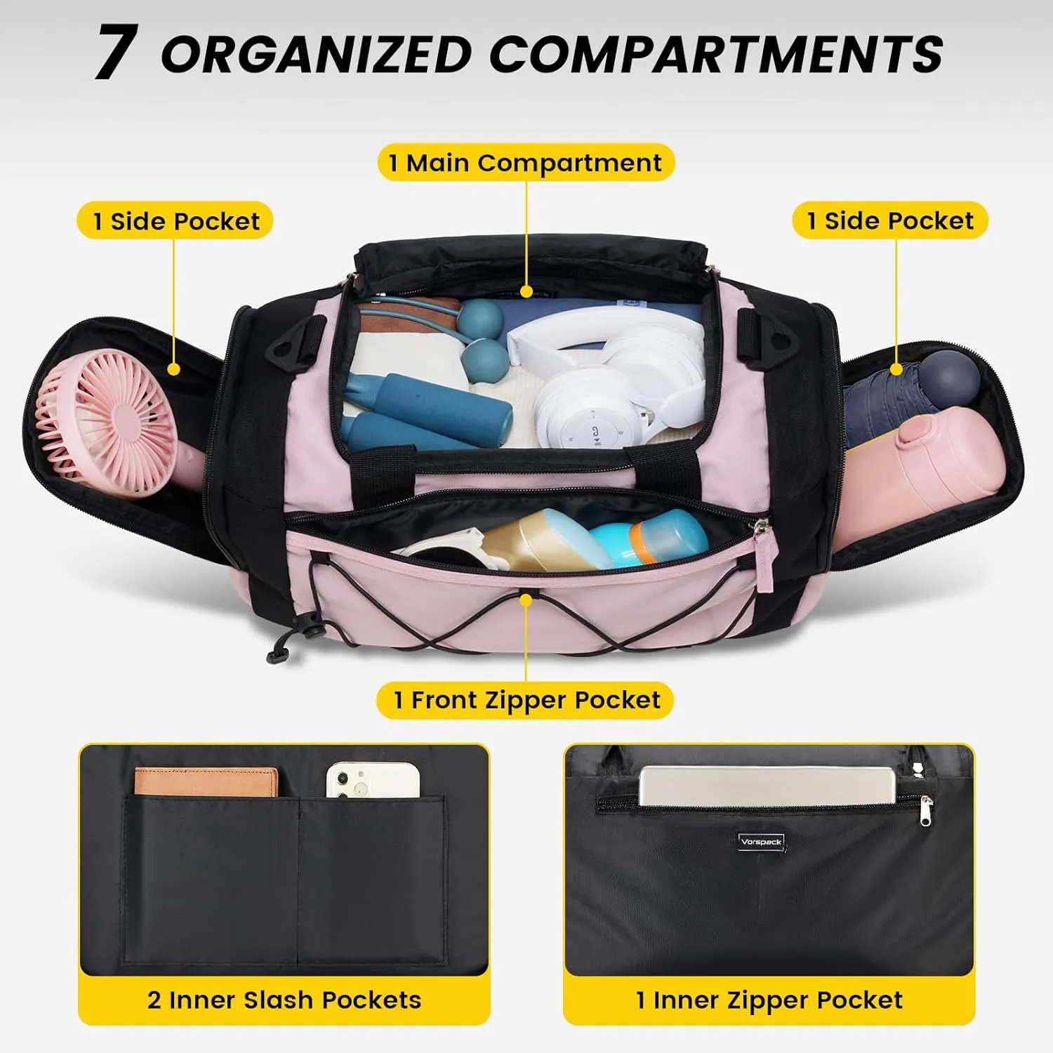 Vorspack Gym Bag for Women - 15 Inches Small Duffle Bag for Travel Lightweight Duffel Bag Personal Item Travel Bag Weekender Bag for Travel Sports Gym - Pink