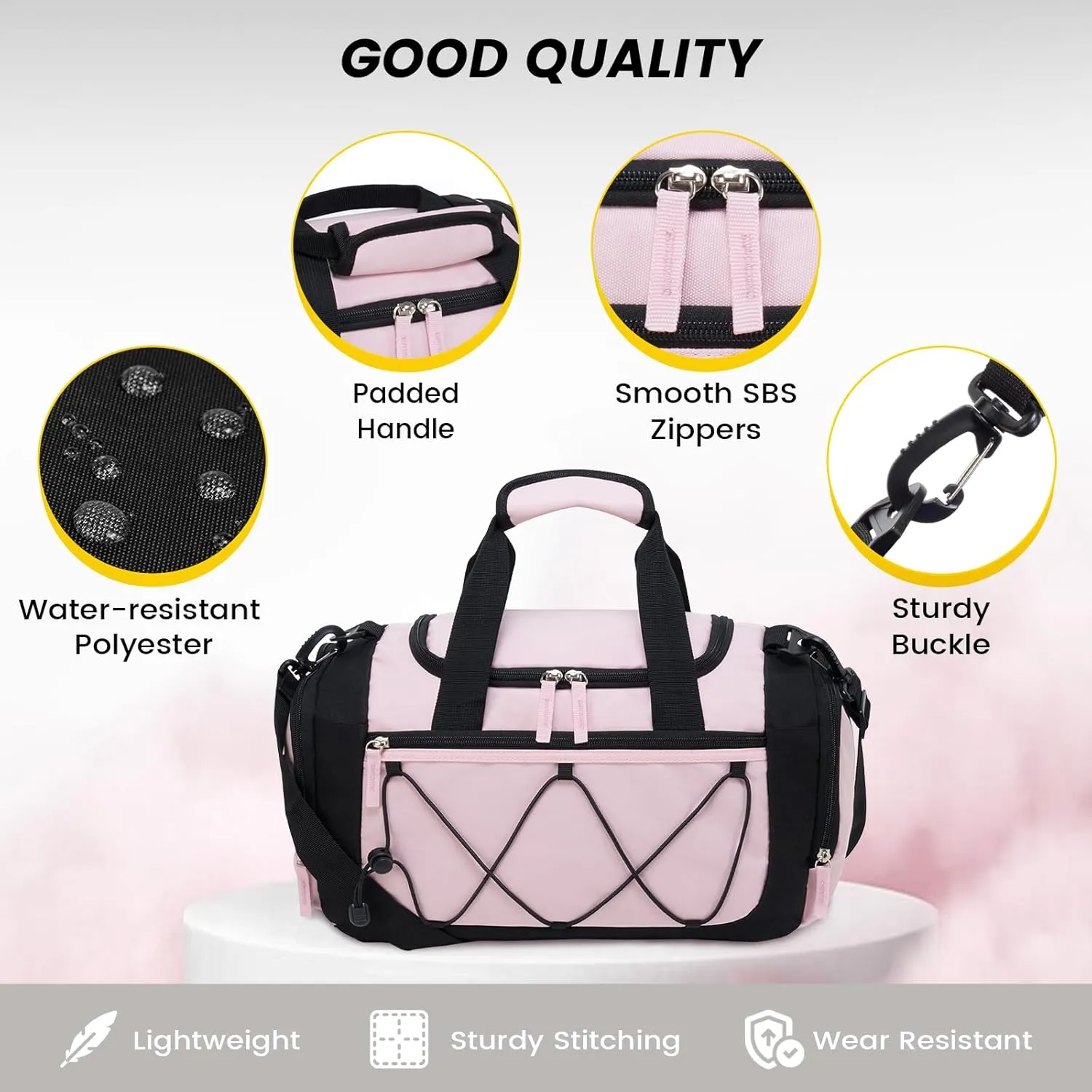Vorspack Gym Bag for Women - 15 Inches Small Duffle Bag for Travel Lightweight Duffel Bag Personal Item Travel Bag Weekender Bag for Travel Sports Gym - Pink