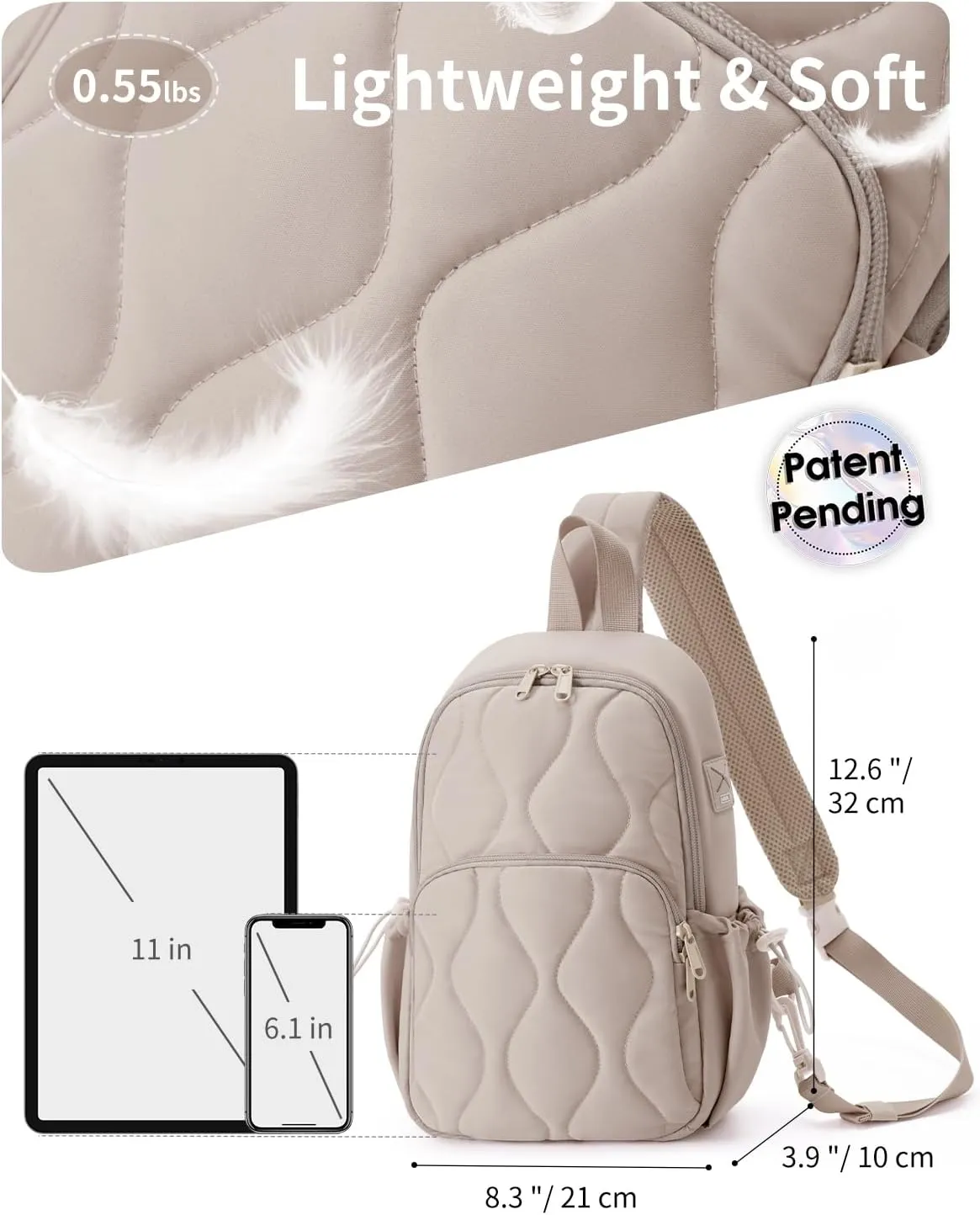 Wandering Nature Sling Bag for Women Lightweight Quilted Crossbody Bag Fits for 11" Tablet with Breathable Back Panel Anti Theft Pocket Padded Strap USB Charge Port, Ideal for Travel, Daily Use
